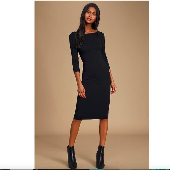 Lulus Black Midi Sheath Cocktail Dress – Size M - Picture 4 of 8